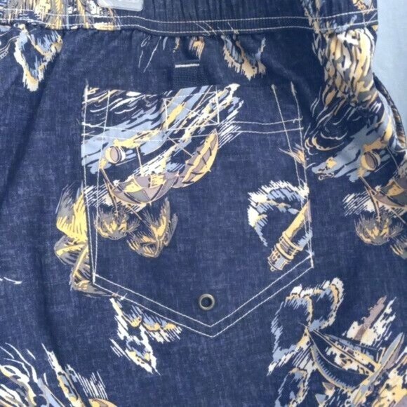 Lands End XXL 44-46 Mens Blue Swim Trunks Shorts Bathing Suit Island Beach Print - Picture 12 of 16